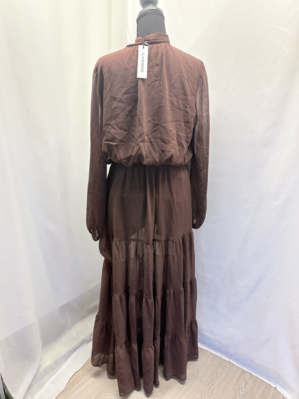 Commense Brown Maxi Dress with Bow Neck - Picture 4 of 9